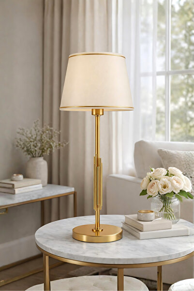 Bahar Aydınlatma Blaze Gold Gövde Krem Başlık Dekoratif Abajur