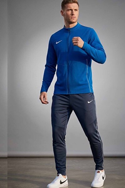 Nike Men's Blue-Navy Dri-Fit Casual-Training Tracksuit Set - Slim Fit