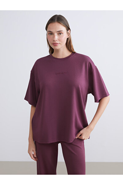 LC Waikiki Tricou de damă supradimensionat, brodat, cu guler rotund