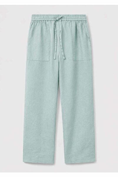 United Colors of Benetton بنطلون سجيت باللون الأخضر المائي 100% كتان مع جيوب ...