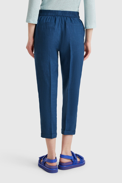 United Colors of Benetton بنطلون أزرق للنساء/الفتيات Kdn_100% كتان بخصر مطاطي...