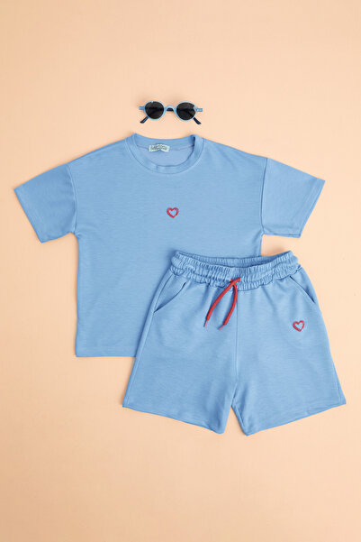 Fulla Moda Girl's 2-Piece Set with Heart Embroidered Shorts