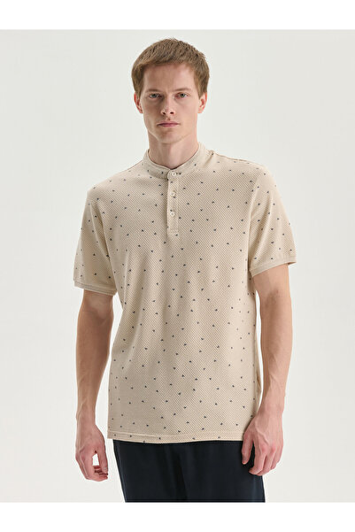 LC Waikiki Grandad Collar Short Sleeve Patterned Men's T-Shirt