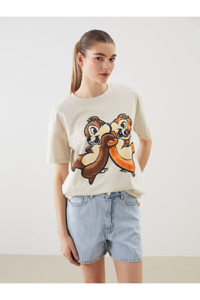 LC Waikiki Tricou de damă cu guler rotund și imprimeu Chip și Dale