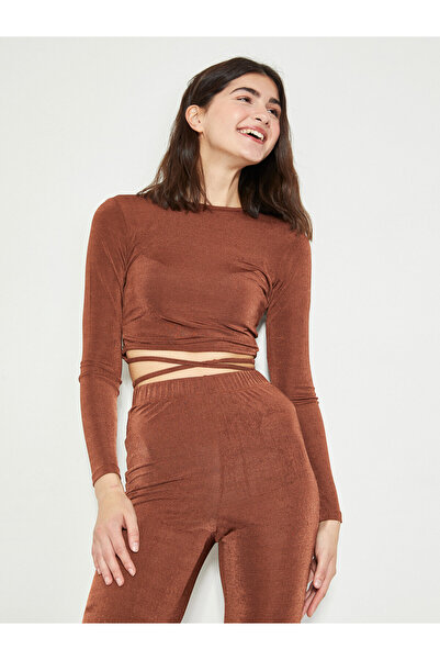 LC Waikiki Crew Neck Straight Long Sleeve Crop Women's T-Shirt