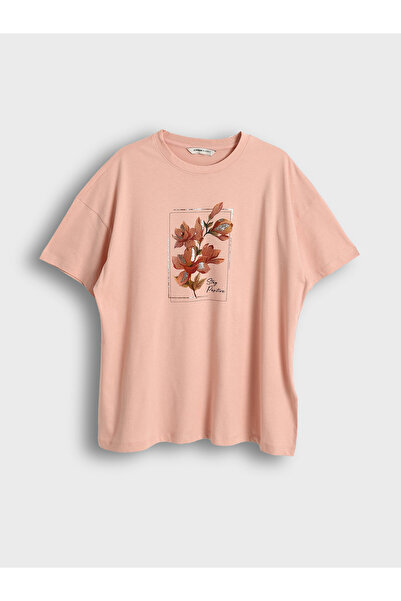 LC Waikiki Γυναικείο φλοράλ oversize μπλουζάκι με στρογγυλή λαιμόκοψη