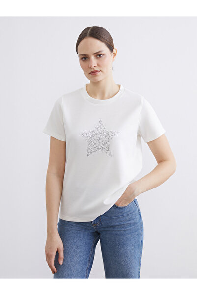 LC Waikiki Tricou de damă cu guler rotund, decorat cu strasuri stea