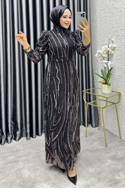 Kalemen Moda Maria Işıltılı Kalem Abiye 6644 Siyah