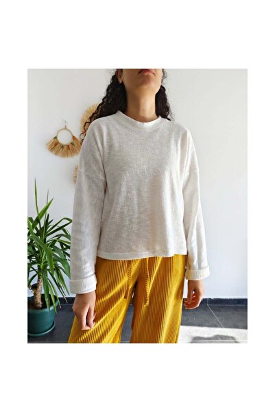 RETRO BEYAZ OVERSİZE TRİKO BLUZ