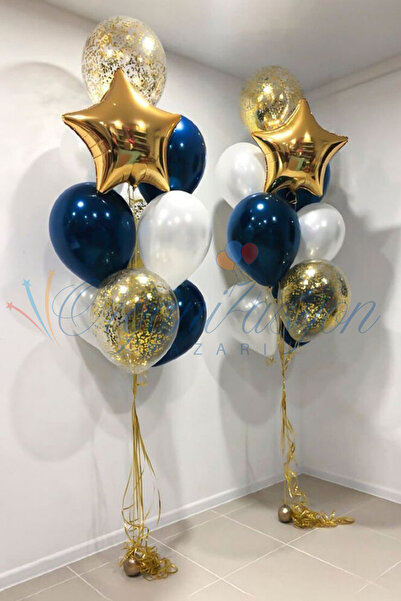 Organizasyon Pazarı Gold Yıldız Gece Mavisi Balon Seti Yıldız Gold Konfeti Do...