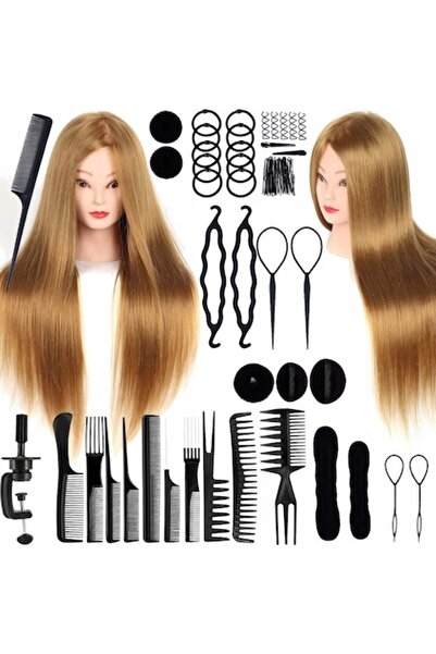 Korbi Set mare, Manechin cu suport/agrafe/accesorii, Korbi, Păr sintetic 70 cm