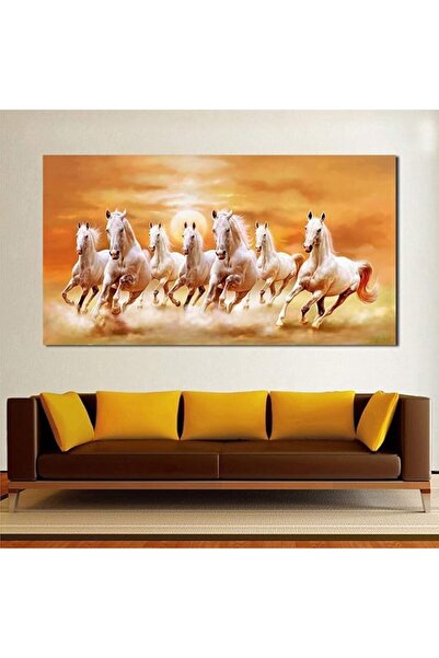 Al Raied آر إس ®   لوحات فنية لتزيين المنزل تصور سبعة خيول بيضاء جامحة، مطبوع...