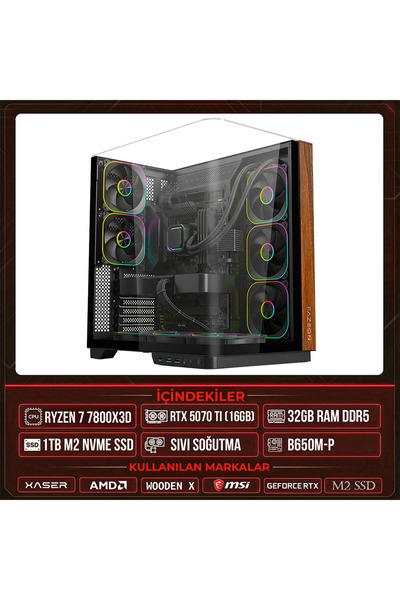 XASER WOODEN X130 Ryzen 7 7800X3D 32GB DDR5 Ram 1TB M.2 NVMe SSD 16GB RTX5070...