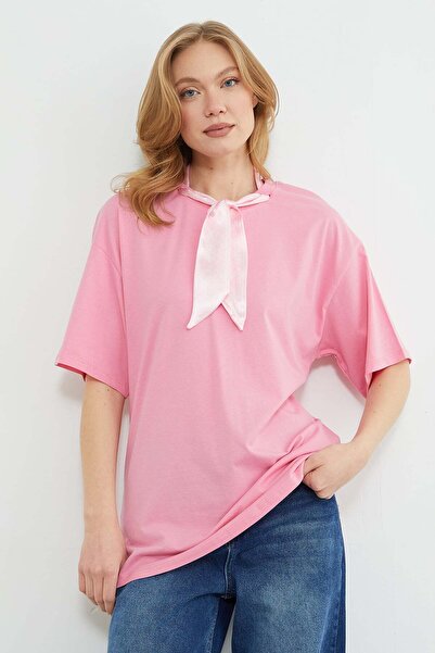 Fulla Moda Scarf Detailed Crew Neck T-Shirt