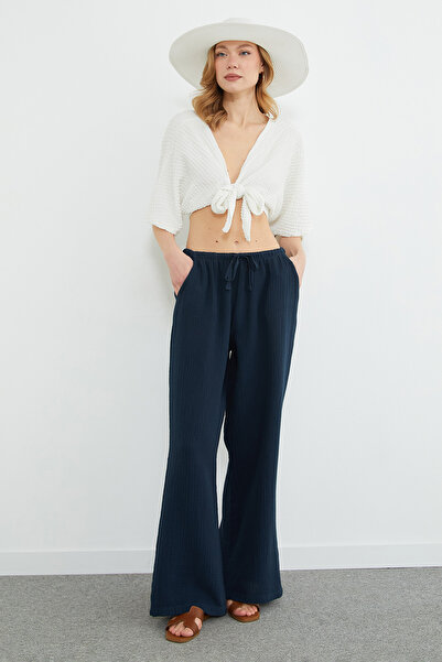 Fulla Moda Țesătură de muselină Beli cu detaliu cu șnur pantaloni palazzo