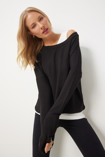 Lovelyİstanbul Atletli İkili Triko Örme Bluz LEN0010 SİYAH