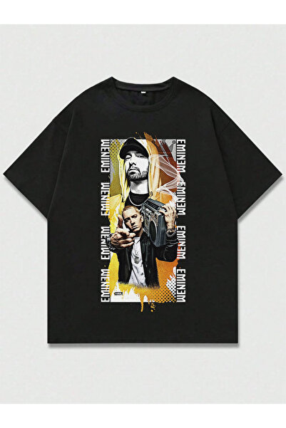 MAGORS تي شيرت إيمينيم مطبوع للجنسين بقصة كبيرة الحجم مصنوع من القطن بنسبة 10...