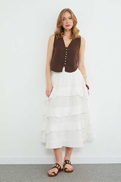 Fulla Moda Fusta din țesătură muselină cu talie elastică, lungime midi