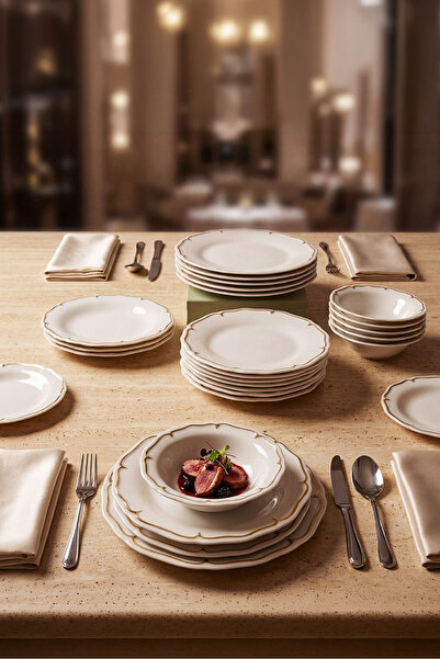 Güral Porselen Tenedos 24 Parça Yemek Takımı Altın File