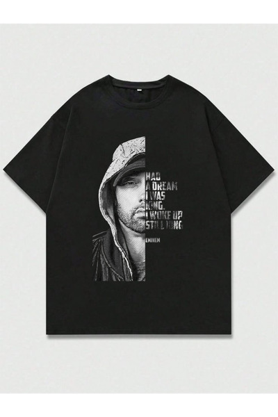 MAGORS تي شيرت إيمينيم مطبوع للجنسين بقصة كبيرة الحجم مصنوع من القطن بنسبة 10...