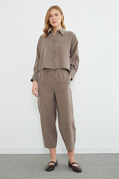 Fulla Moda Pantaloni din țesătură Tencel cu buzunare și talie elastică