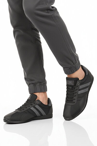 WALKWAY Pantofi sport pentru bărbați, negri, argintii, cu șireturi, ușori, 20...