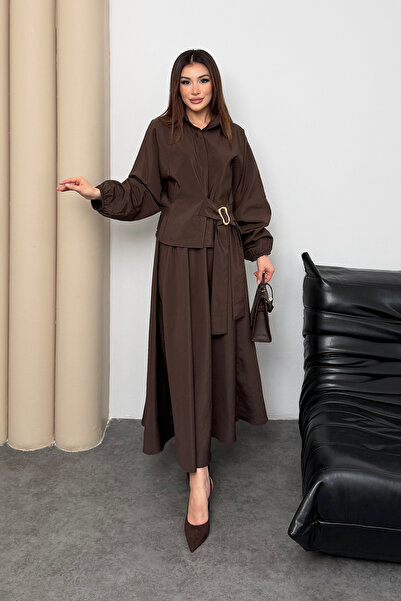 Hatun Atila Σετ μπλούζας και φούστας από ελαστικό ύφασμα Modal με λεπτομέρεια...