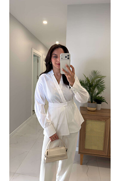 BİRCANÇİL Hubbis Ecru Premium Belt Detailed Poplin Shirt