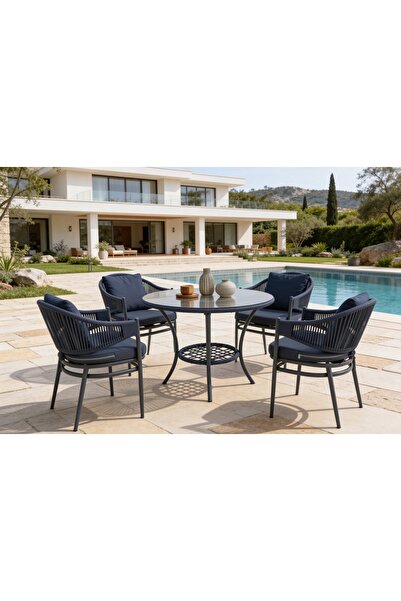 Vivense İris Alüminyum İp Örgü Masa Takımı, 4 Kişilik