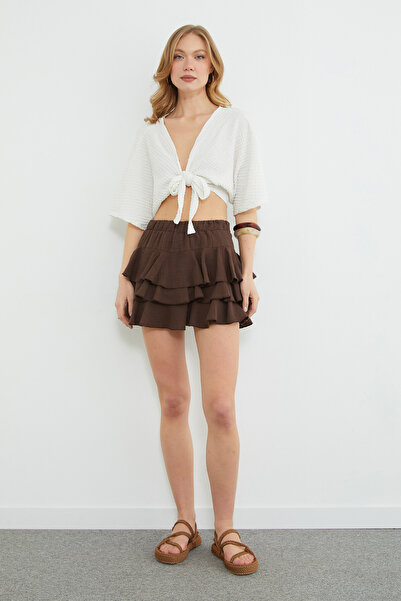 Fulla Moda Fusta scurtă din țesătură muselină cu talie elastică, mărime mini