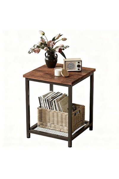 BADU Square Side Table with Shelf, BADU, Retro Loft Style, 45x45x55cm, Rustic...