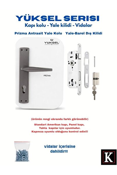 Yüksel Prizma Serisi Antrasit Gri Yale Kapı Kolu Ve Kilit Takımı - Modern Tas...