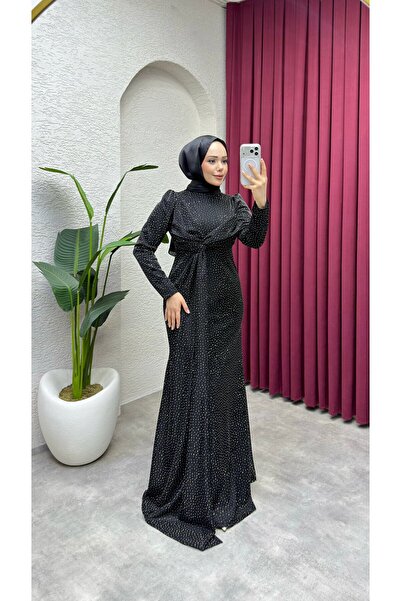 Kalemen Moda Rüya Serpme Taşlı Elbise 8084 Siyah