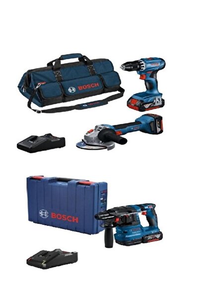 Bosch Gsr 18V-45 Vidalama + Gws 18V-8 Taşlama + GBH 185-LI Kırıcı ve Delici 3...