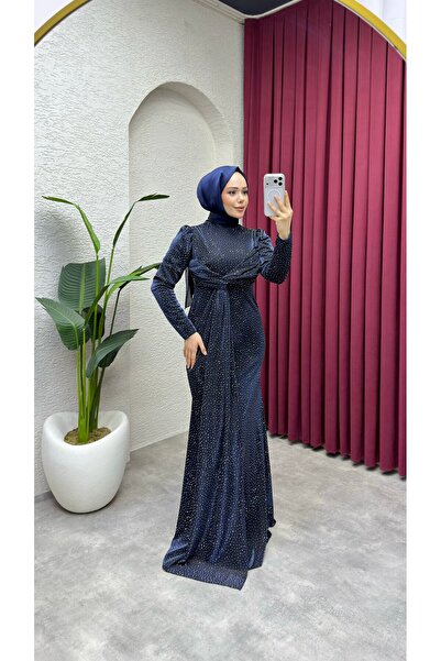 Kalemen Moda Rüya Serpme Taşlı Elbise 8084 Lacivert
