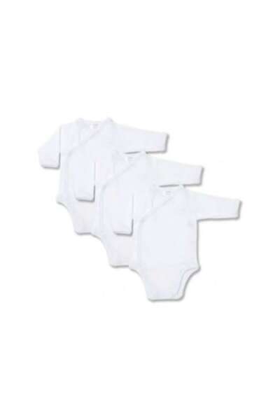 OEM Set de 3 body-uri pentru bebeluși, cu mânecă lungă, din bumbac, albe, 0-3...