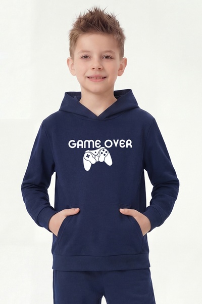 YA KO KİDS Φούτερ για αγόρια με τσέπη καγκουρό και λεπτομέρεια στάμπας στην κ...