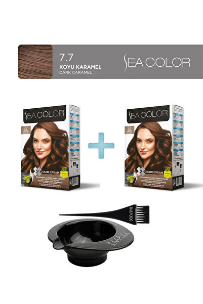 Sea Color 2'li Paket Set Saç Boyası 7.7 Koyu Karamel, Boya Tası ve Fırça Hediye!