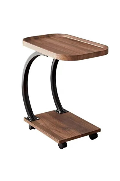 Tai Curved wooden side table with wheels for living room