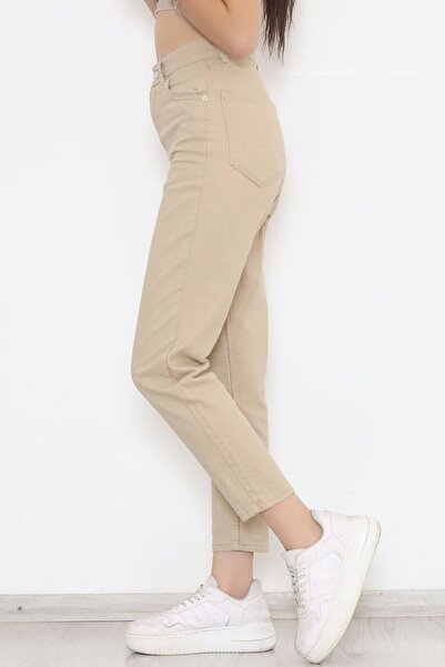 ByCukurovaFrango BY-8896 Vintage Soul Mom Fit Κλασικό υφαντό κρεμ παντελόνι τ...