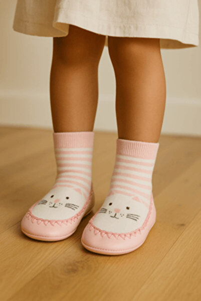 Katia&Bony Children's Cat Patterned Moccasin Socks Booties Slippers – Non-Sli...