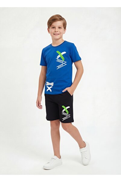 FYK COLLECTİON X Print Detailed Round Neck Summer Boys' Top and Bottom Set