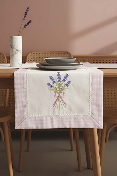 Rivaİstanbul Lavender Embroidered Buldan Fabric Runner 50X130 cm