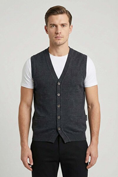 Sabri Özel Giotelli Anthracite Wool Blend Woven Short Sleeve Buttoned Men's K...
