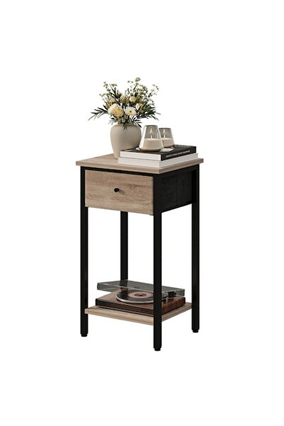 Muvu Noptieră cu sertar și raft, maro deschis, stil industrial tip loft