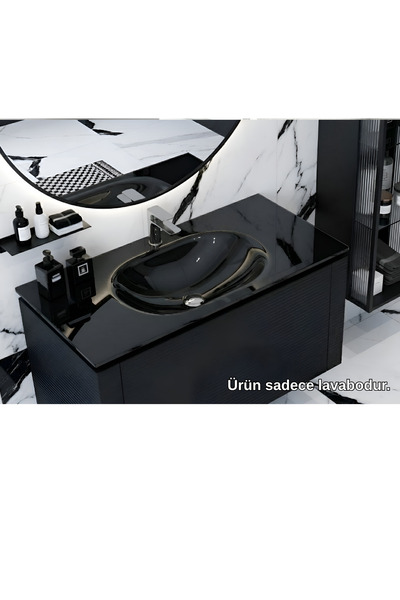 Vetrola Siyah Elya Cam Lavabo Batarya Delikli 65X46 cm