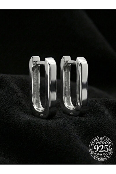 Roza Silver 925 Ayar Gümüş Rodyum Kaplama Dikdörtgen Huggie Halka Küpe - Büyü...