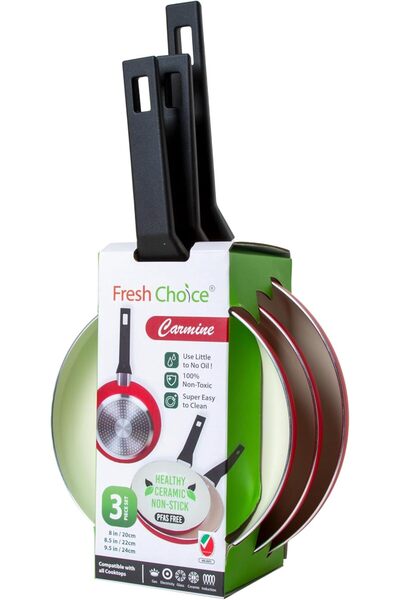 Fresh Choice 3-Piece Ceramic Non Stick Frypan Set – PFAS Free Pressed Aluminu...
