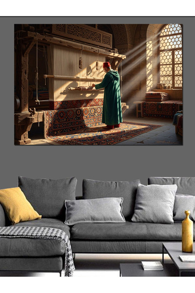 TabloPro Pencere Işığında Halıcı Yağlı Boya Dokulu Kanvas Tablo Canvas Tablosu