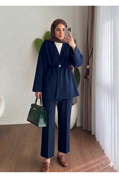 onlymoon Set Tesettür din crep dublu, bluză și pantaloni, albastru marin |   ...